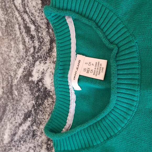 (S) DKNY Jeans Knitted Sweater Metallic Lettering Jewel Tone Logo Graphic - Picture 8 of 10